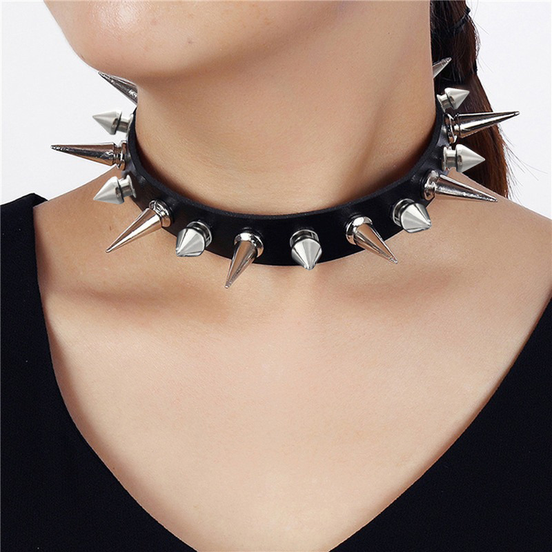 Goth Punk Spike Choker - โชคเกอร์หนังเทียมประดับหมุดแหลมยาวสไตล์พังก์ สำหรับผู้หญิงและผู้ชาย โชคเกอร์ประดับหมุดขนาดใหญ่สุดเท่ เครื่องประดับสร้อยคอสไตล์กอธ 2025