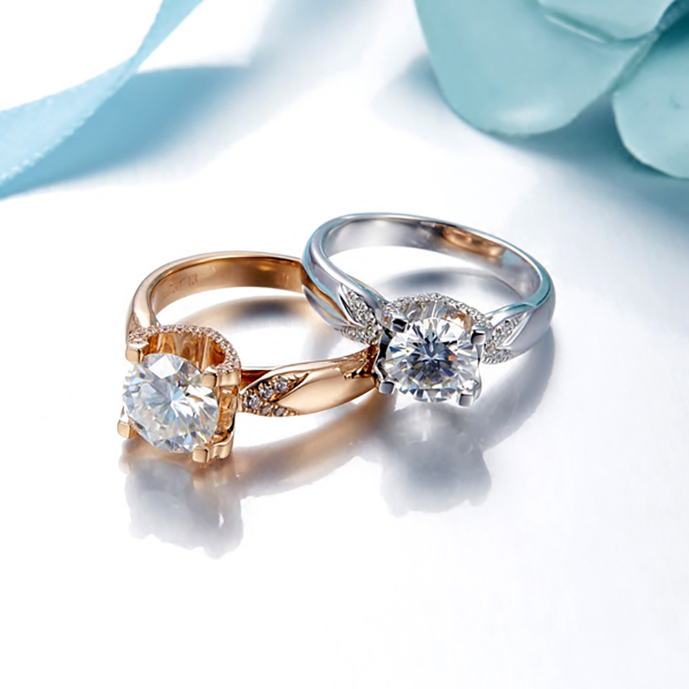 แหวนทองคำขาว 18K Au750 แบบกำหน - Moissanite Engagement Ring 1 Carat บทวิจารณ์และราคา