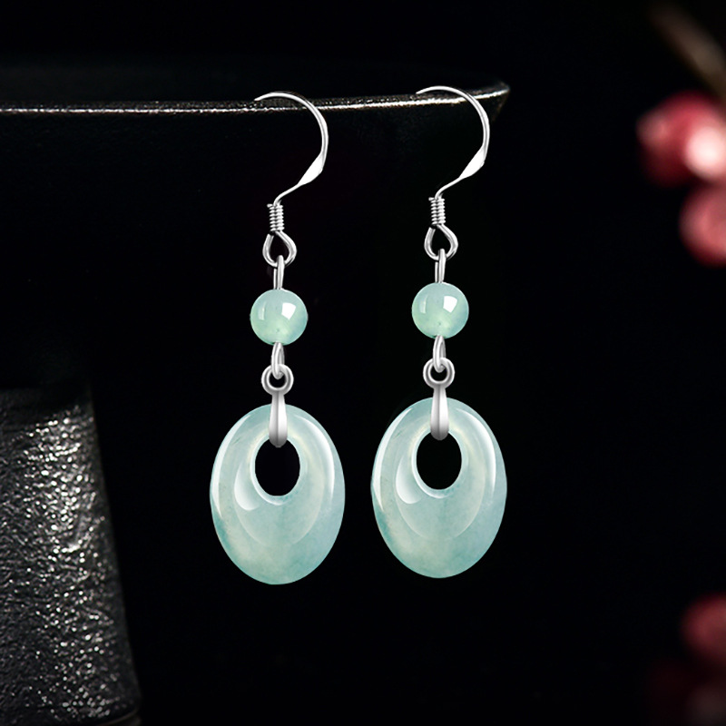 ต่างหูแหวนหยกพม่า เงินแท้ 925  - Earrings บทวิจารณ์และราคา
