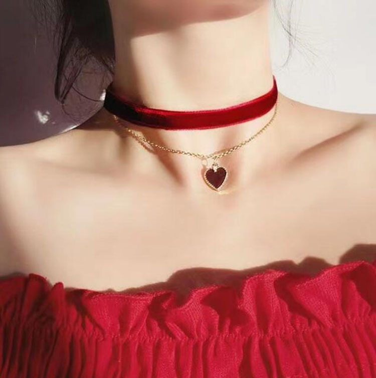 สร้อยคอโชคเกอร์สองชั้นสไตล์โรแ - Layered Pendant Necklace Aesthetic บทวิจารณ์และราคา
