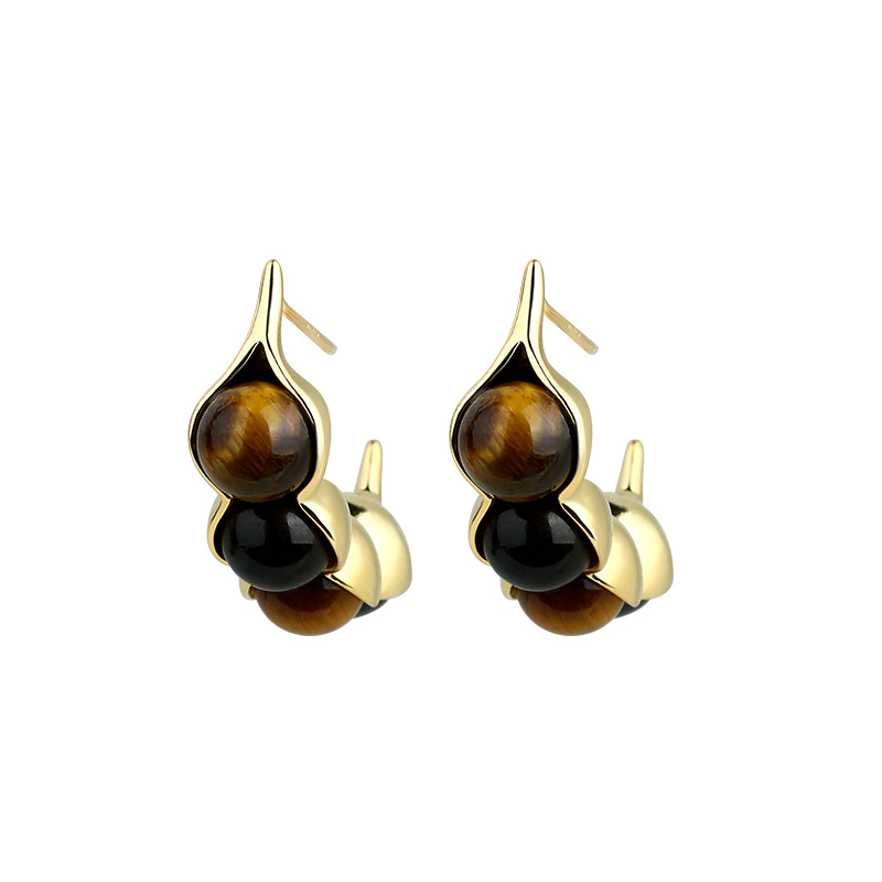 Tiger Eye Pod ต่างหูอัญมณีเครื - Earrings บทวิจารณ์และราคา